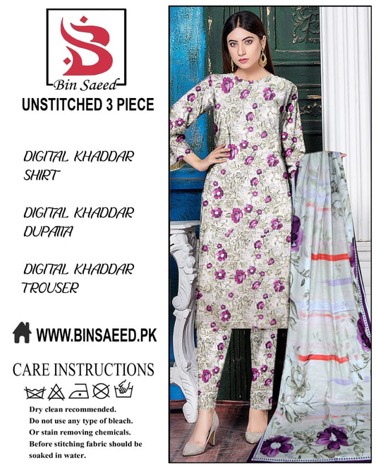 Binsaeed digital printed khaddar 3pece