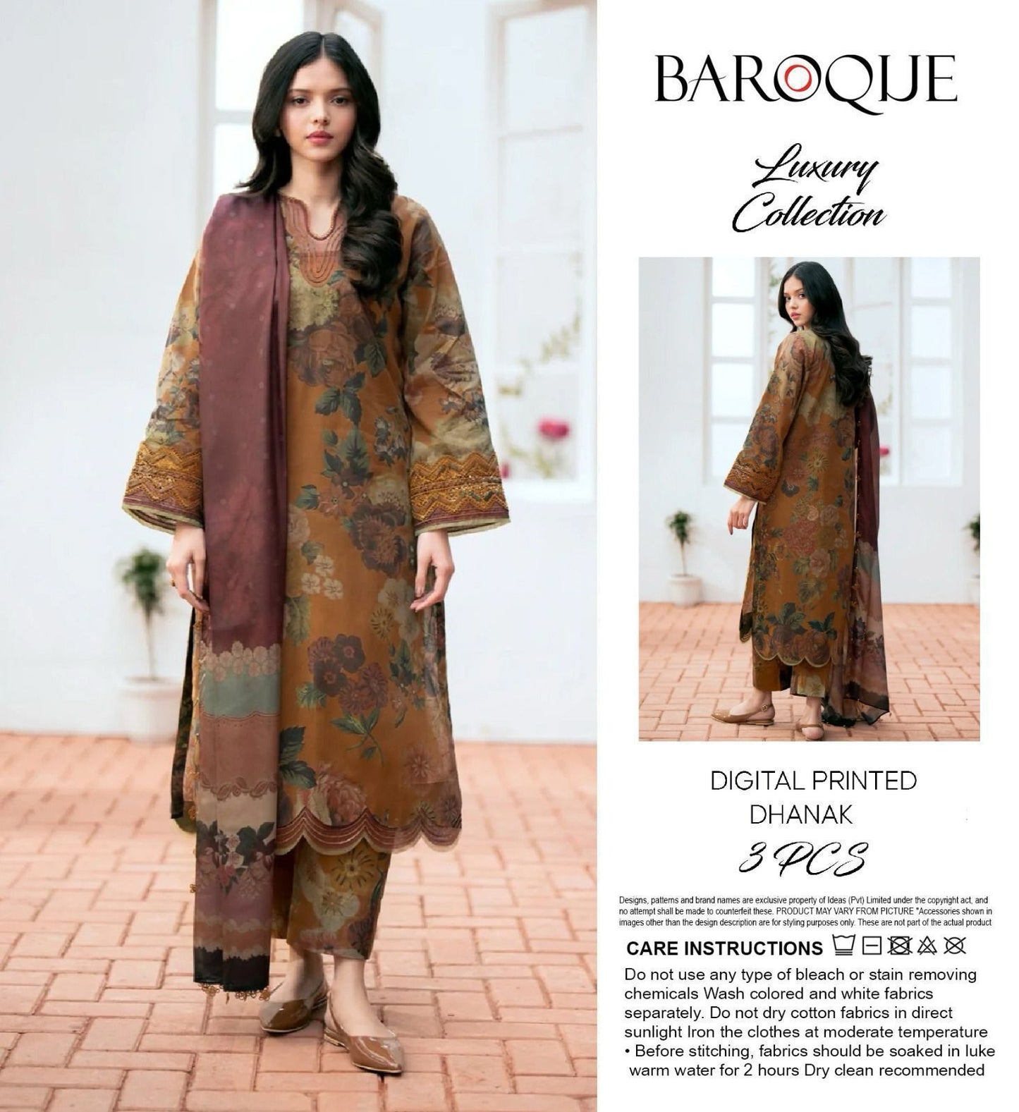 Baroque 3pece digital printed Dhanak