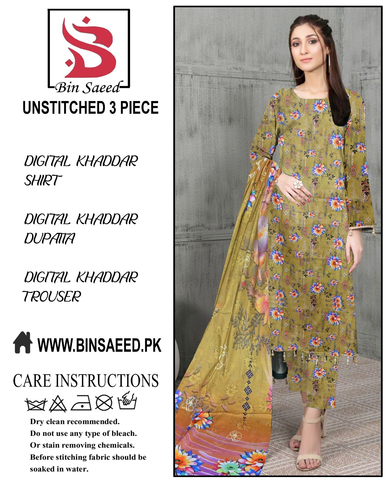 BinSaeed Digital printed khaddar 3pece