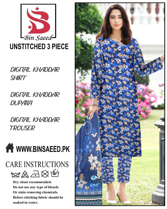 Binsaeed digital printed khaddar 3pece