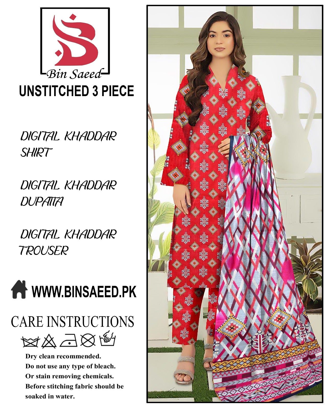 BinSaeed digital printed khaddar 3pece