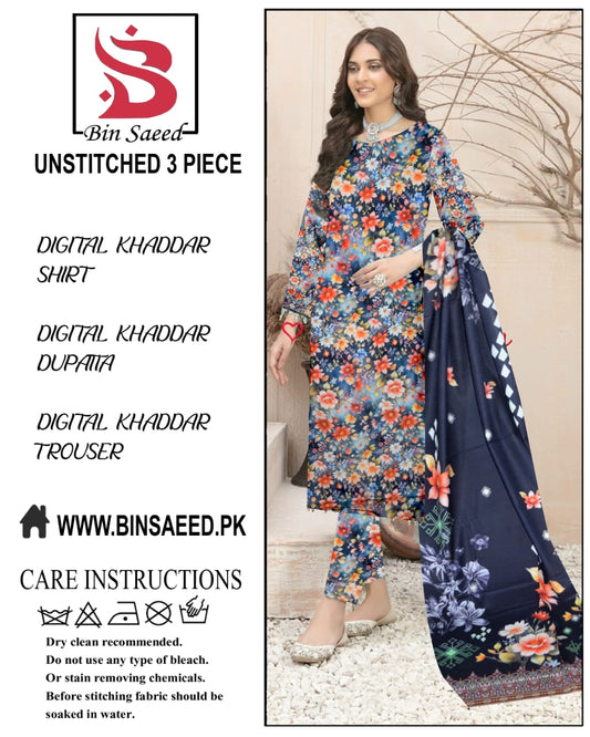 Binsaeed digital printed khaddar 3pece