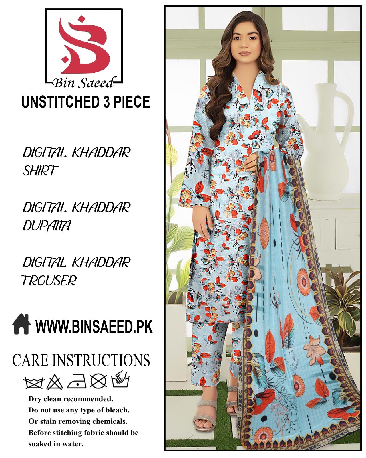 Binsaeed digital printed khaddar 3pece