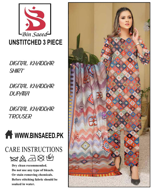 Binsaeed digital printed khaddar 3pece