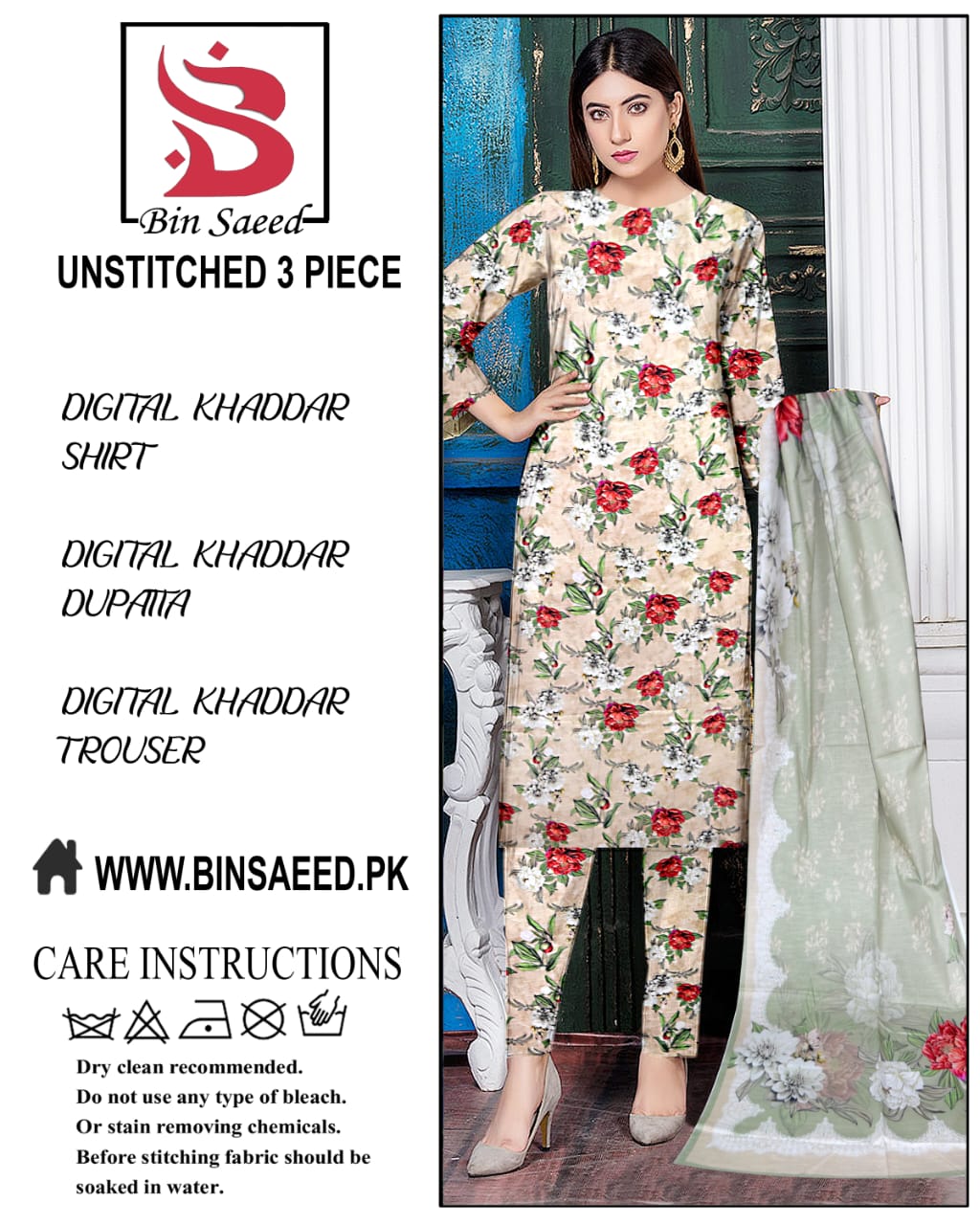 Binsaeed digital printed khaddar 3pece