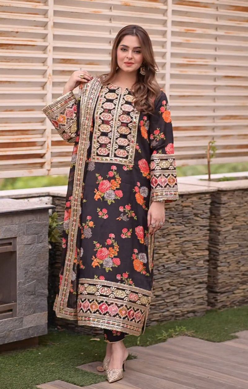 Aneela's Silk Embroidered 3-Piece Unstiched