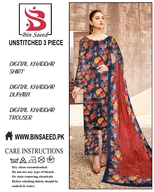 Binsaeed digital printed khaddar 3pece