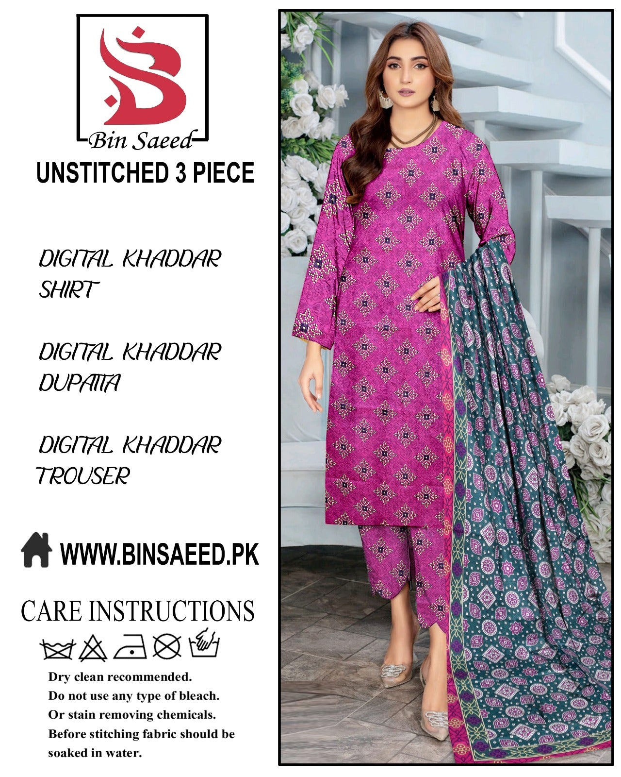 BinSaeed Digital printed khaddar 3pece