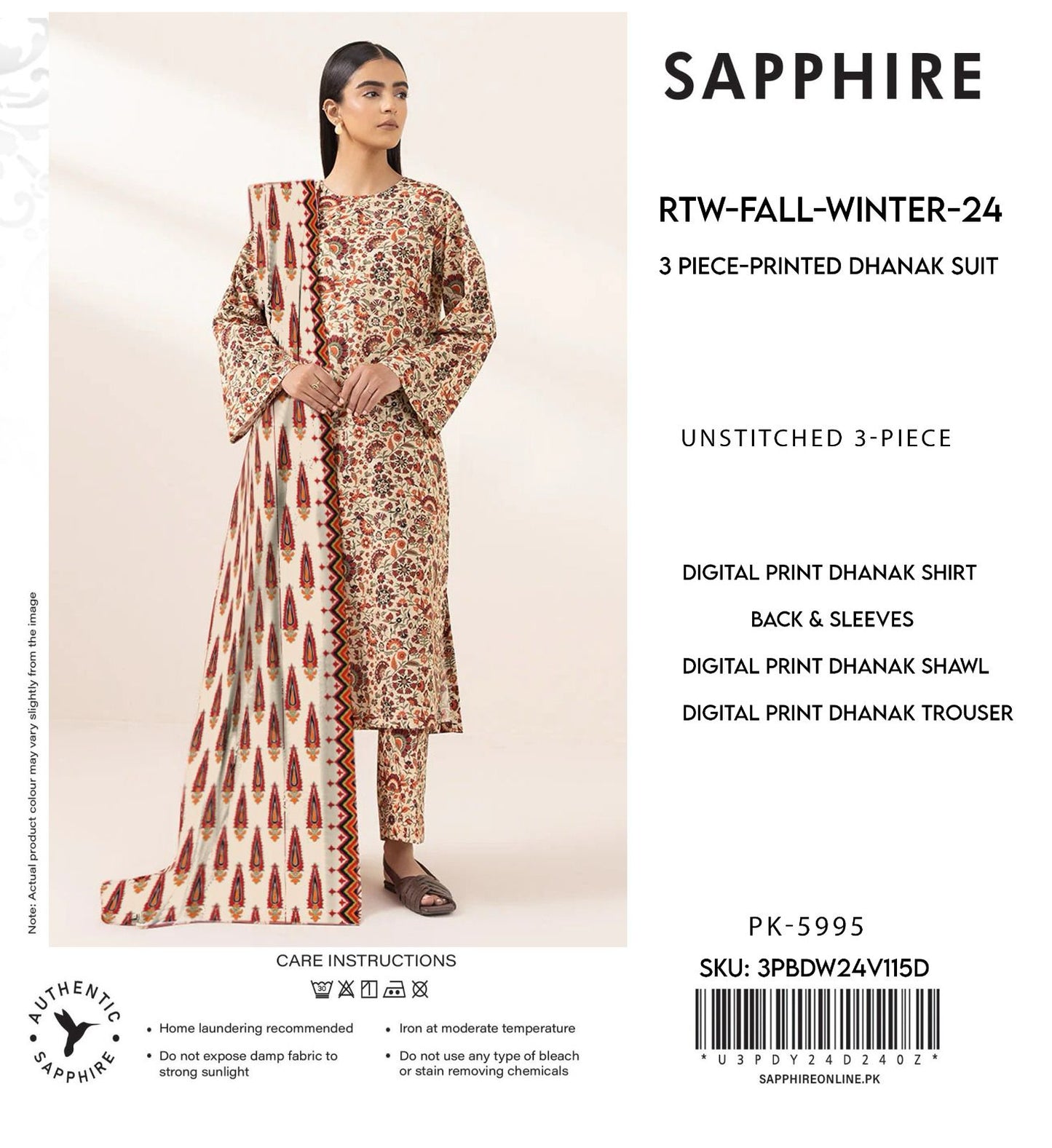 Sapphire 3pece printed dhanak