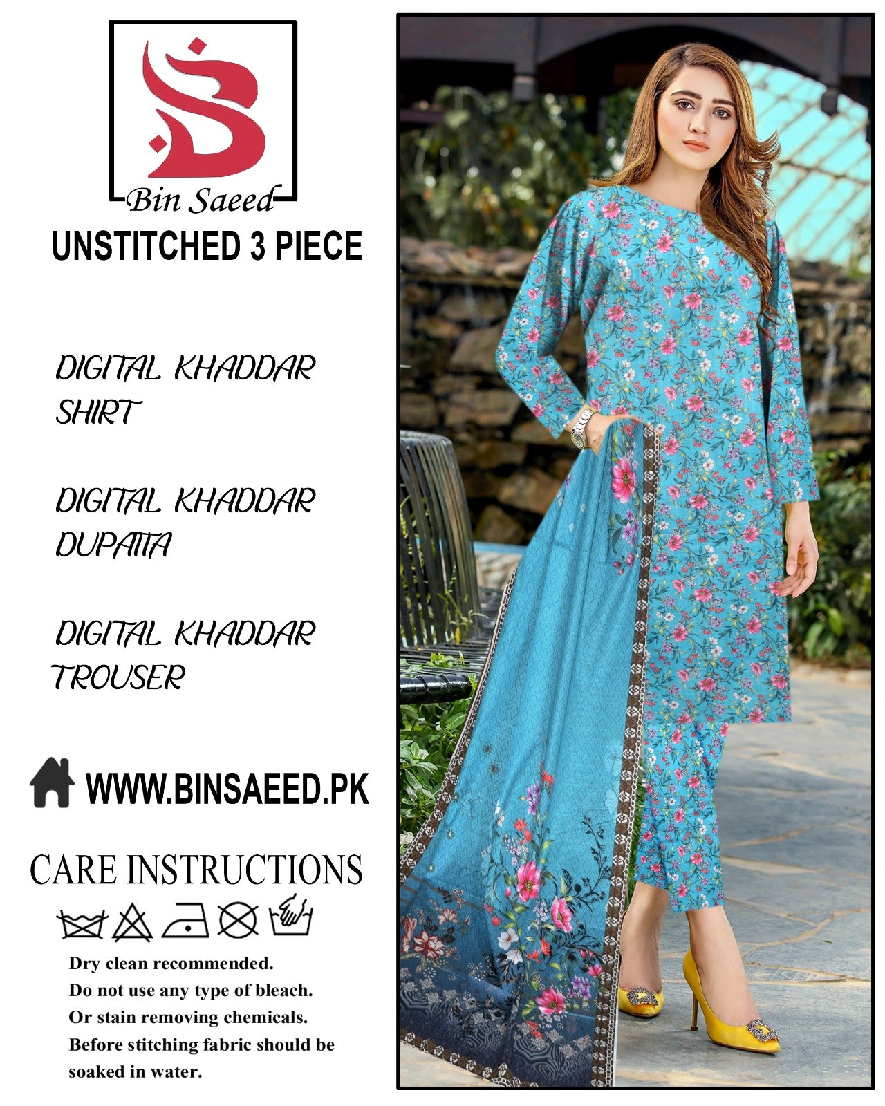 BinSaeed digital printed khaddar 3pece