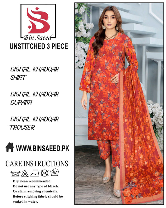 BinSaeed Digital printed khaddar 3pece