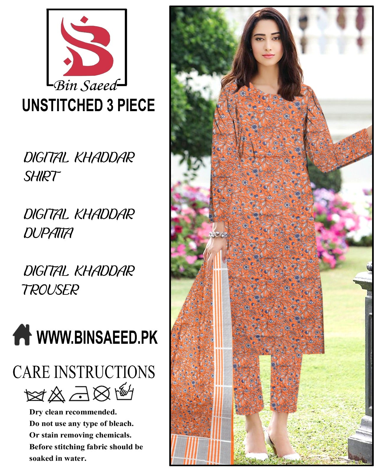 Binsaeed digital printed khaddar 3pece