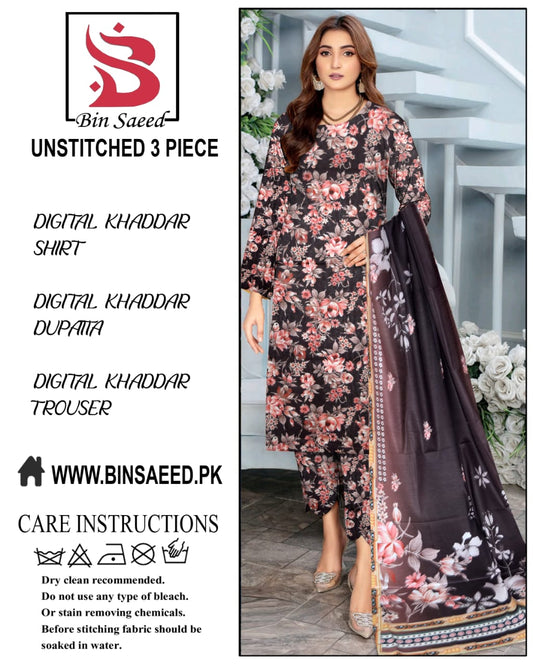 Binsaeed digital printed khaddar 3pece