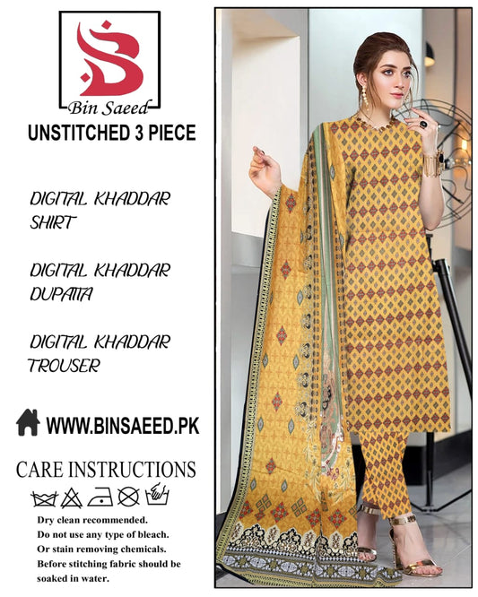 Binsaeed digital printed khaddar 3pece