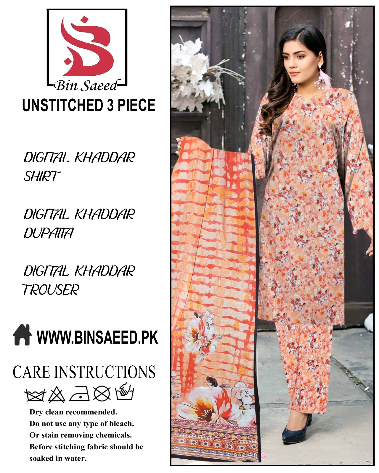 BinSaeed Digital printed khaddar 3pece